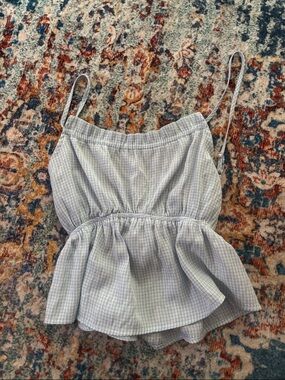 La Hearts Light Blue & White Gingham Peplum Tank Top